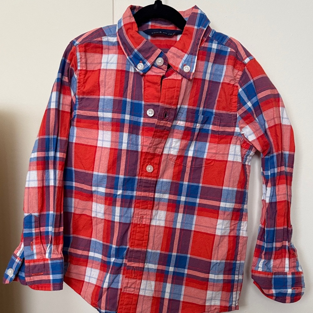 Janie and Jack Red and Blue Plaid Button Down Shirt
